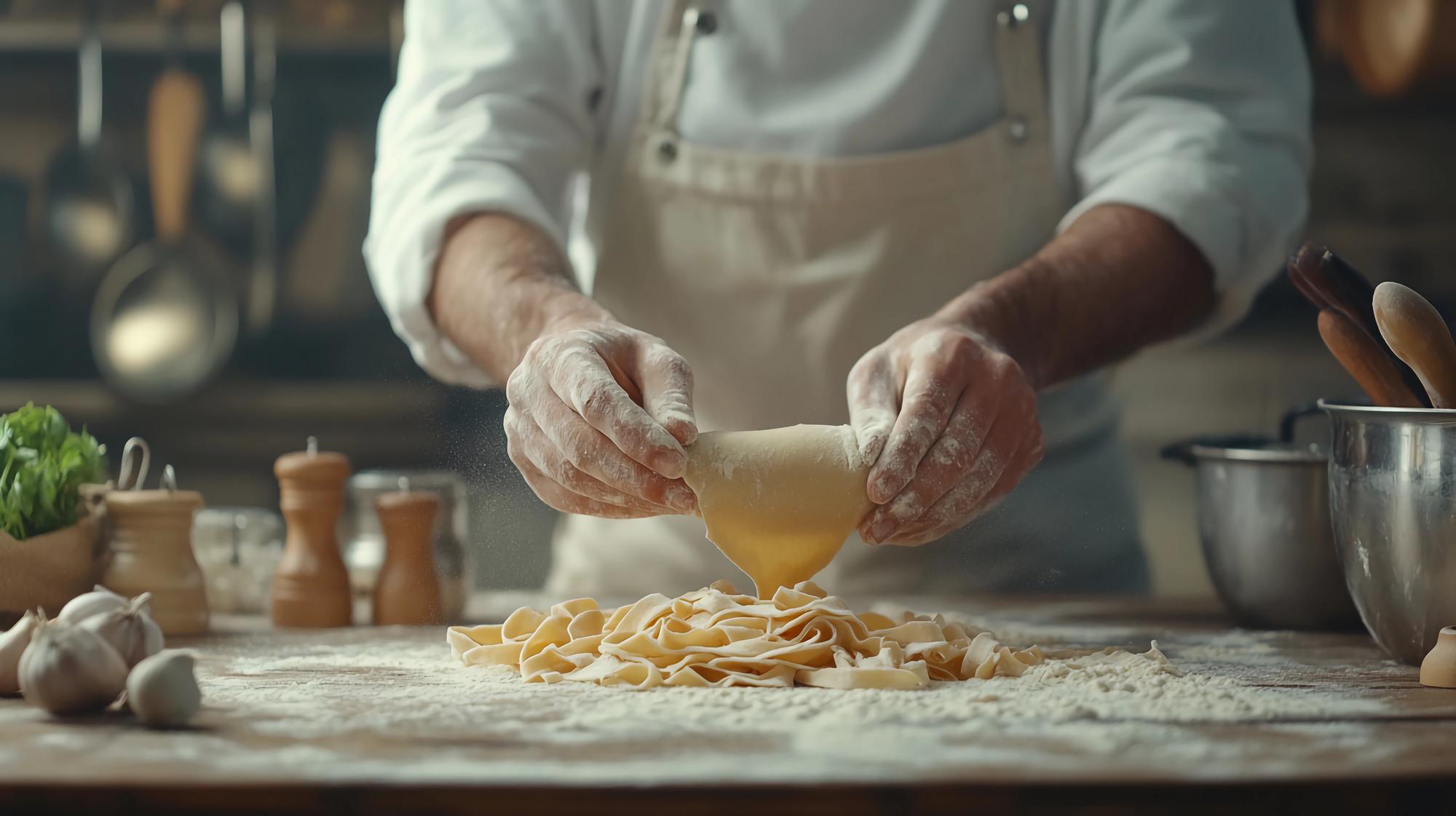 Chef che prepara una pasta casalinga